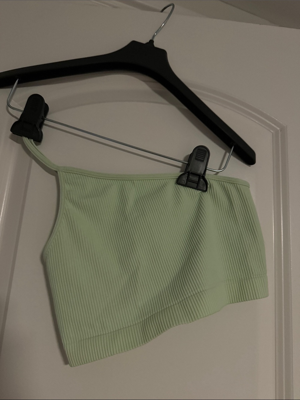 Light Green Ribbed One-Shoulder Crop Top